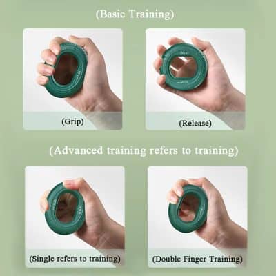 Grip strength exercise ring for hand therapy and physical rehabilitation.