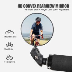 HD convex rearview mirror for cycling, mounted on handlebar, adjustable 360°, with ABS lens shell and acrylic lens, suitable for mountain, road, and folding bikes at Monalisa Store.