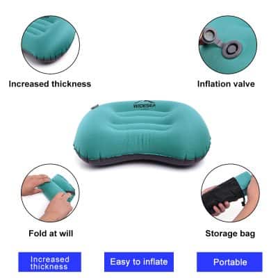 Comfortable inflatable travel pillow with increased thickness and easy fold design for portable use, perfect for neck support during travel.