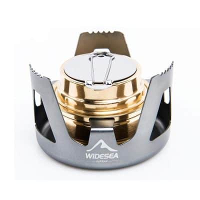 Stove Burner with Windshield for Outdoor Camping and Cooking, compact and portable outdoor stove accessory.