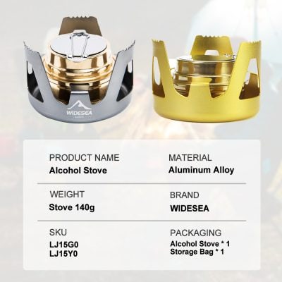 Bright aluminum alloy alcohol stove with a lightweight, portable design. Perfect for camping, outdoor activities, and emergency preparedness, available at Monalisa Store.