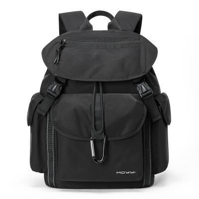 Sturdy black backpack with multiple compartments, ideal for travel, work, or school, featuring secure zippers and adjustable straps for comfort and convenience.