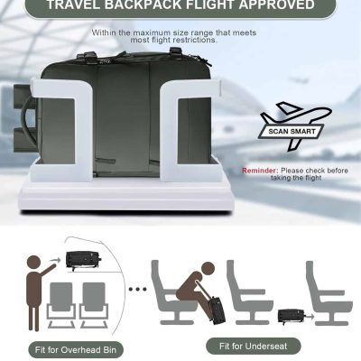 Luggage scanner fitting for travel backpack approved for airline flight, compact baggage security screening, suitable for overhead bin and underseat travel, with smart scan reminder.