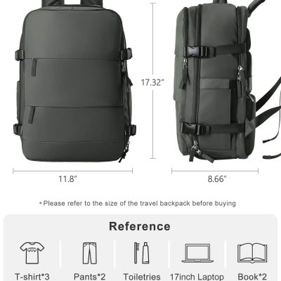 Durable black travel backpack with multiple compartments, ideal for laptops and accessories, perfect for business and casual trips.