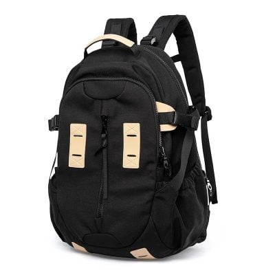 Black and beige school backpack with multiple compartments, ideal for students and travelers. Durable, spacious, and stylish design perfect for everyday use.