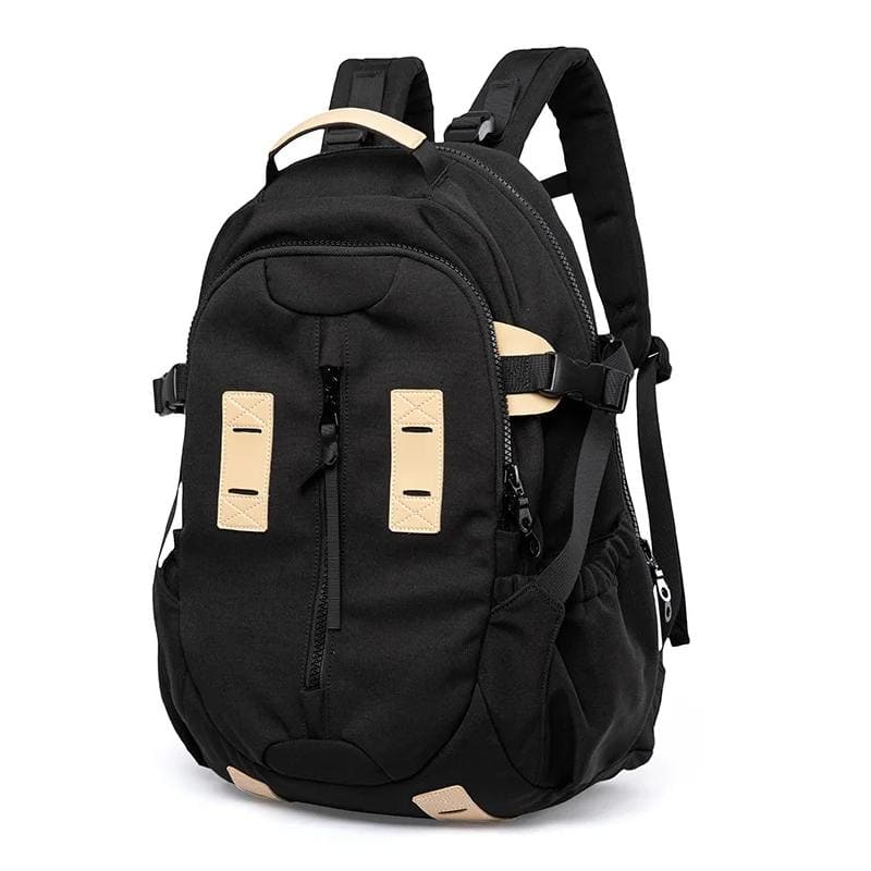 Black and beige school backpack with multiple compartments, ideal for students and travelers. Durable, spacious, and stylish design perfect for everyday use.