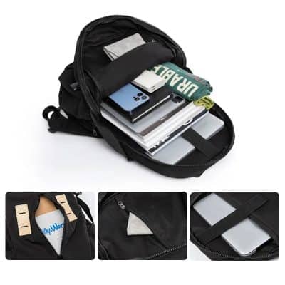 Comfortable black backpack for tech gadgets, including compartments for laptops, tablets, and accessories, ideal for students and professionals.