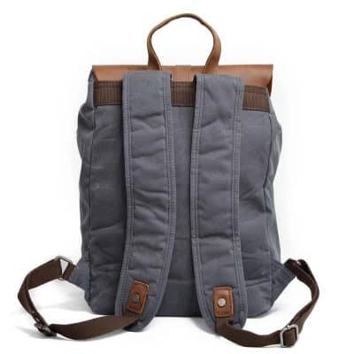 Stylish gray and brown backpack with padded straps, ideal for carrying daily essentials and accessories, perfect for students or professionals.