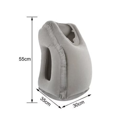 Light gray inflatable neck and shoulder massager with adjustable size, designed for relaxation and therapeutic benefits for neck and shoulder pain relief.