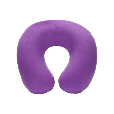 Plush purple travel neck pillow for comfort and support during flights or long trips. Ergonomic U-shape design offers relaxation for travelers.