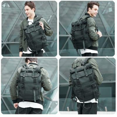 Backpack for travel, stylish and durable black backpack for men, Monalisa Store, versatile carry bag for commuting, modern accessories for office and outdoor use.