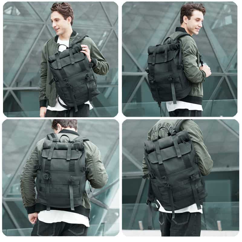 Backpack for travel, stylish and durable black backpack for men, Monalisa Store, versatile carry bag for commuting, modern accessories for office and outdoor use.