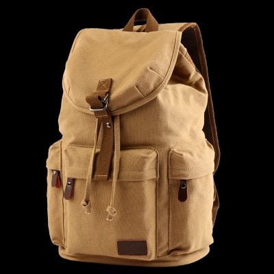Comfortable beige canvas backpack with multiple pockets, durable design, and adjustable straps, ideal for travel, school, or daily use. Perfect for organized storage and stylish casual wear.
