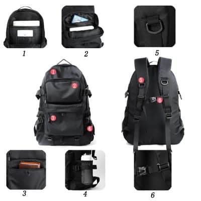 Backpack with multiple compartments, ideal for travel and daily use.
