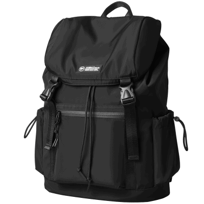 Lightweight black backpack with multiple compartments, ideal for travel and daily use, featuring durable materials, adjustable straps, and secure closures for convenience and style.