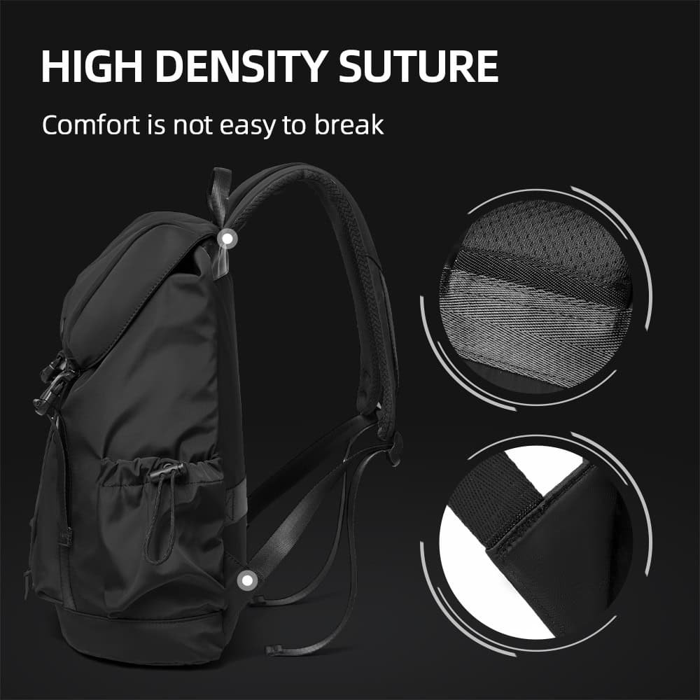Lightweight black backpack with high-density stitching and durable fabric, perfect for daily use and travel. Features ergonomic design, sturdy straps, and spacious compartments for organized storage.