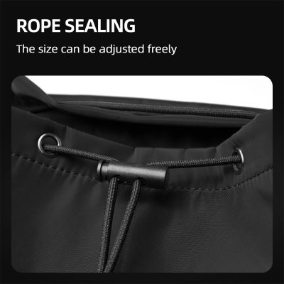 Adjustable black rope sealing with drawstring and metal eyelets, ideal for waterproof bags and outdoor gear. Flexible size, durable material, and secure closure for effective waterproof protection.