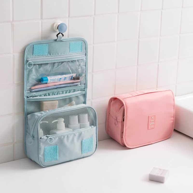 Backup storage case for skincare and beauty products, compact and portable, ideal for travel and organization, pastel pink color, Monalisa Store.