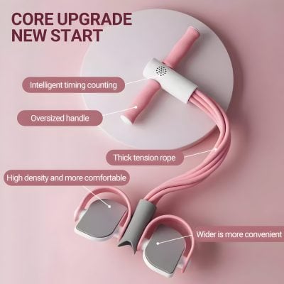Pink adjustable jump rope with thick tension rope, oversized handle, intelligent timing counting, high density material for comfort, and wider grips for exercise.