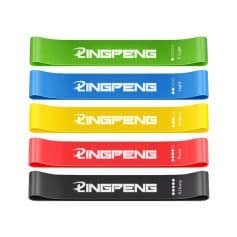 Ping Pung resistance bands set in green, blue, yellow, red, and black for fitness, strength training, and physical therapy. Durable, versatile workout accessories for all fitness levels.