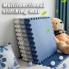 Interlocking foam mats for kids play area, soft padded flooring for safety and comfort, blue and white children’s floor mats, Monalisa Medical multifunctional stitching mat for children, safe and durable playroom flooring.