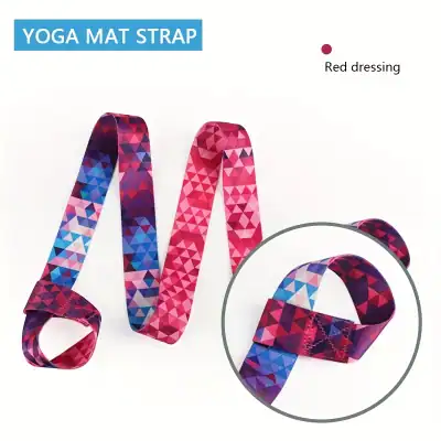 Multicolor geometric yoga mat strap with pink, blue, and purple tones, ideal for fitness and yoga enthusiasts at Monalisa Store.
