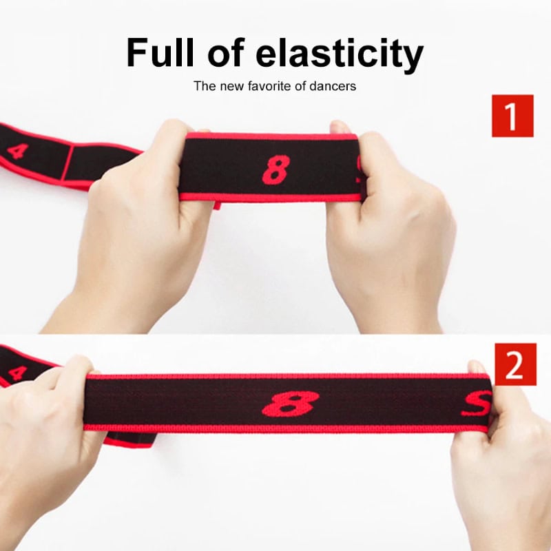 Elastic resistance band for fitness and physical therapy, featuring bold red numbers on black material for adjustable exercise intensity. Ideal for strength training, stretching, and rehabilitation routines.