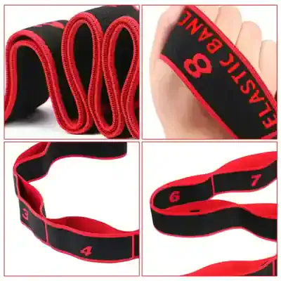 Elastic resistance band for strength training and physical therapy, featuring numbered grip zones for easy exercise targeting, durable construction, and versatile fitness use.
