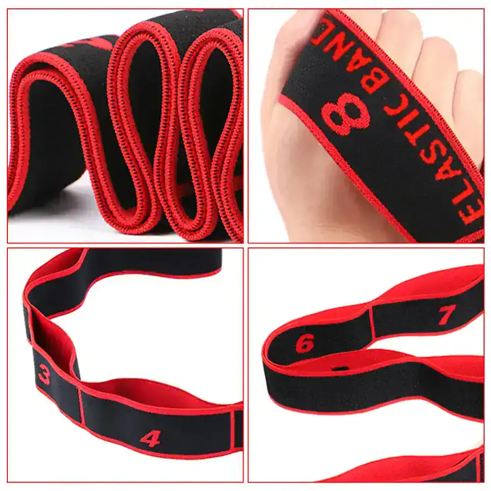 Elastic resistance band for strength training and physical therapy, featuring numbered grip zones for easy exercise targeting, durable construction, and versatile fitness use.