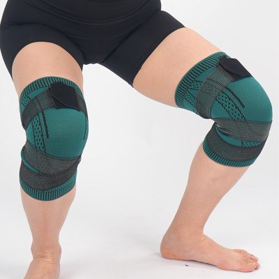 Flexible knee brace with adjustable straps for support and pain relief, ideal for sports injuries and joint stability.