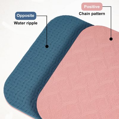Water ripple textured mats with contrasting chain pattern design, ideal for home or yoga practice, providing comfort and style.