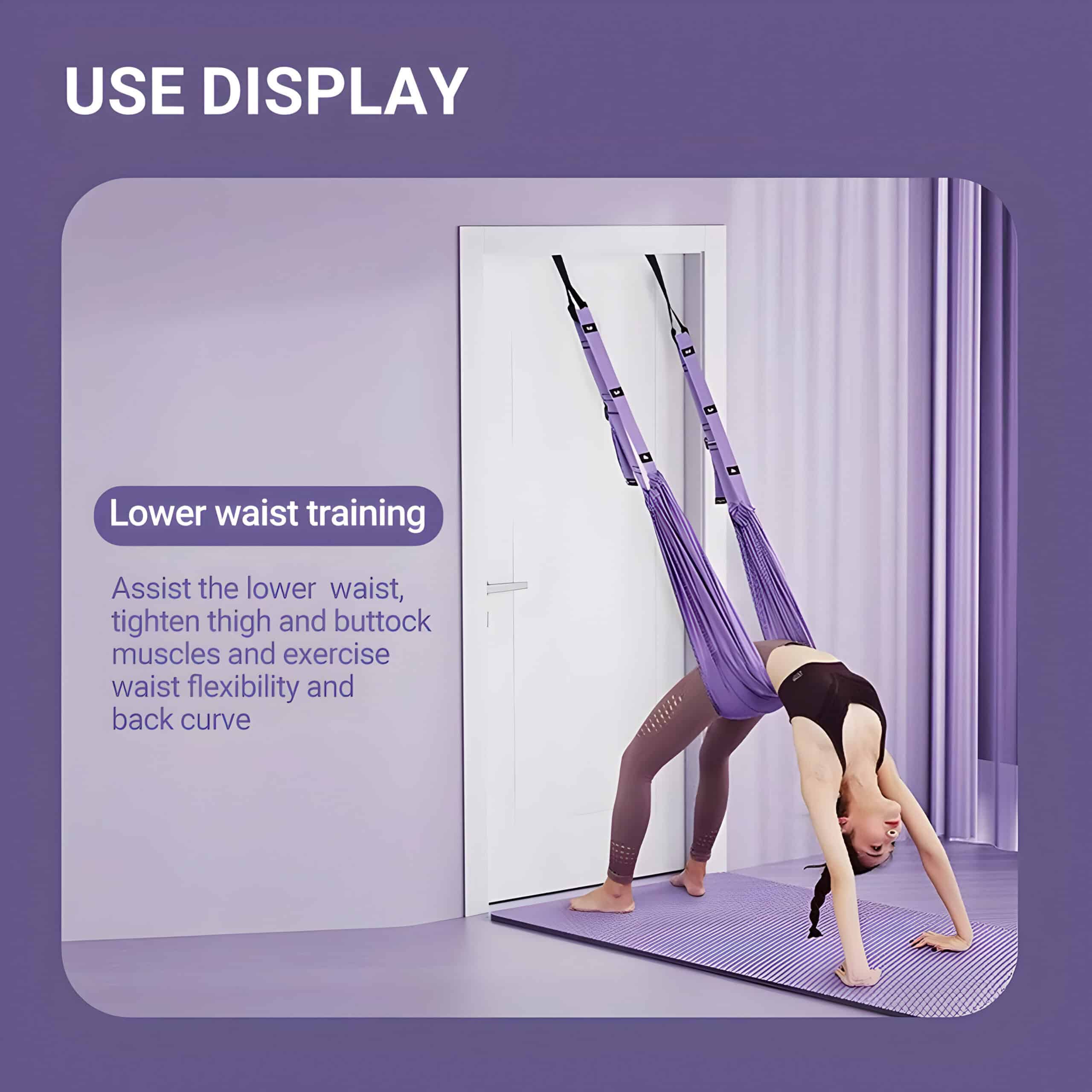 Suspension training for lower waist muscle toning and flexibility, featuring purple straps, used for core exercises, buttock muscle strengthening, and back curve improvement at Monalisa Store.