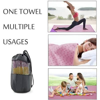Towel multipurpose uses for yoga, sleep, and travel with a portable drawstring bag, ideal for active lifestyles.