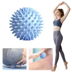 Spiky blue massage ball for muscle relief and physical therapy, ideal for pain management, trigger point therapy, and improving flexibility in fitness and wellness routines.