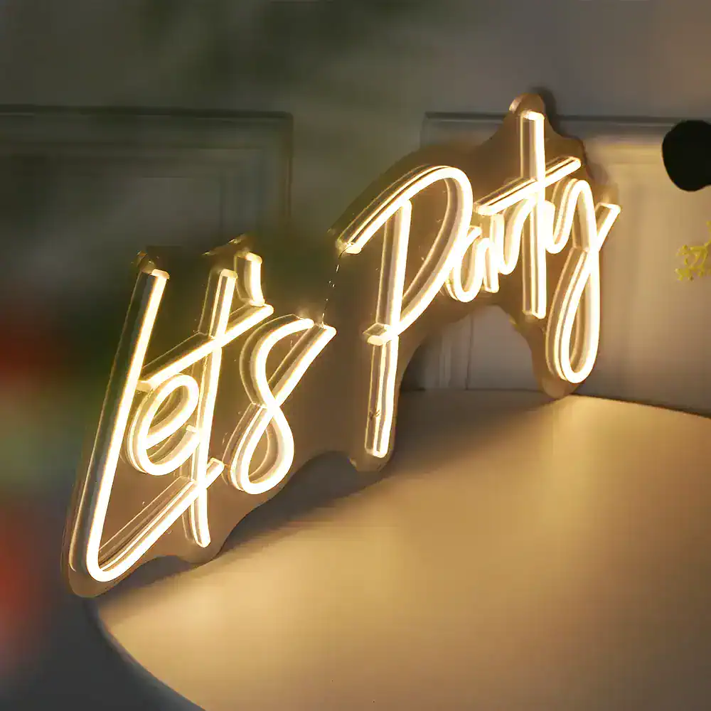 Aesthetic neon sign reading "Let's Date" in warm white light, perfect for modern home decor or special events, creating a cozy and inviting atmosphere.