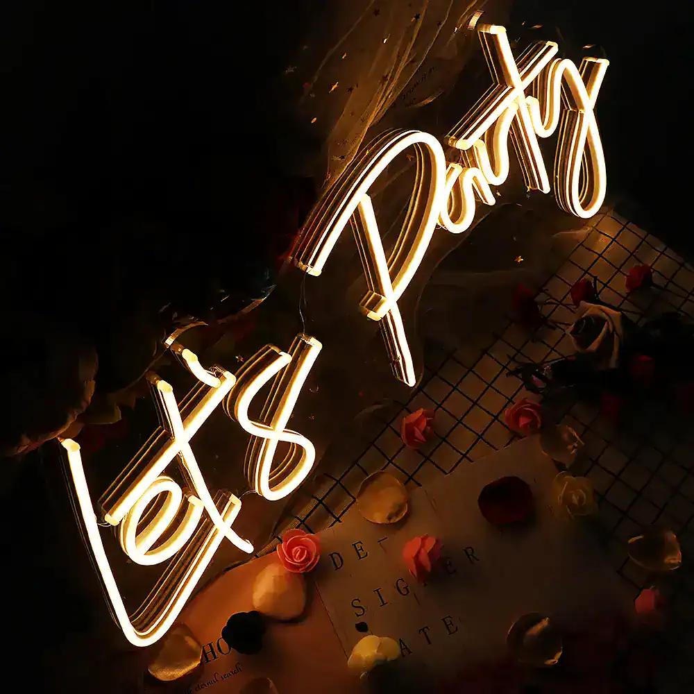Neon "Dating" sign with roses and a romantic ambiance, perfect for a trendy dating or social venue.