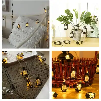 String lights, decorative lantern string lights for home decor, cozy ambient lighting, lantern-shaped fairy lights, versatile decorative lighting for bedrooms, living rooms, and outdoor spaces.