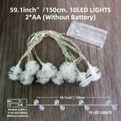 Elegant 10 LED string lights with white floral covers, 59.1-inch/150cm length, powered by 2xAA batteries (not included), ideal for home decor, parties, and festive occasions.