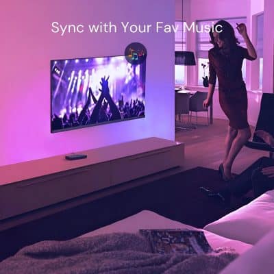 Seamless synchronization of smart TV with favorite music playlist for enhanced entertainment and relaxing ambiance.