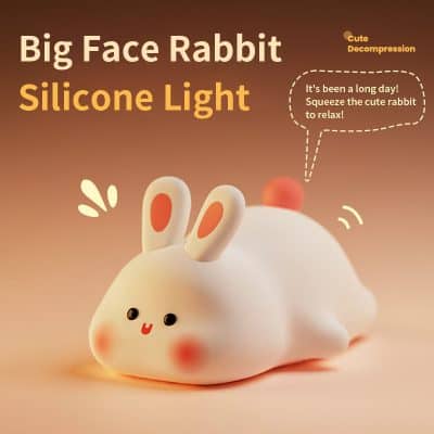 Silicone bunny night light, cute animal-shaped decorative lamp, perfect for kids' bedrooms, nursery decor, or stress relief, with soothing glow and de-stressing features.