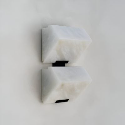 Luxury marble wall sconces, modern interior decor, white marble lighting fixtures, sleek wall-mounted lamps, elegant lighting for living room or bedroom.