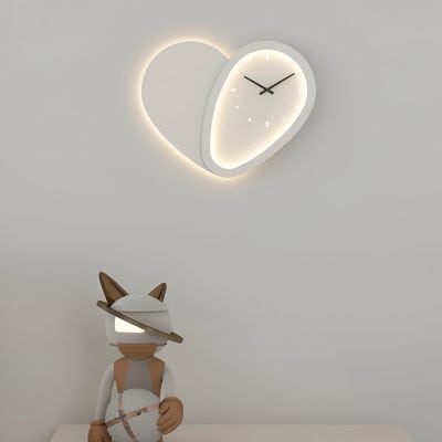 Modern heart-shaped wall clock with LED backlight, stylish and functional decor for Monalisa Medical Store, emphasizing contemporary design and time management.