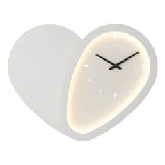 Modern heart-shaped wall clock with minimalist design and LED backlight, perfect for stylish home decor and creating a cozy ambiance.