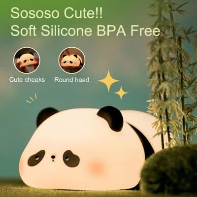Adorable panda-shaped night light with soft silicone BPA-free material, perfect for children’s bedrooms and nurseries, provides gentle illumination and adorable aesthetics.