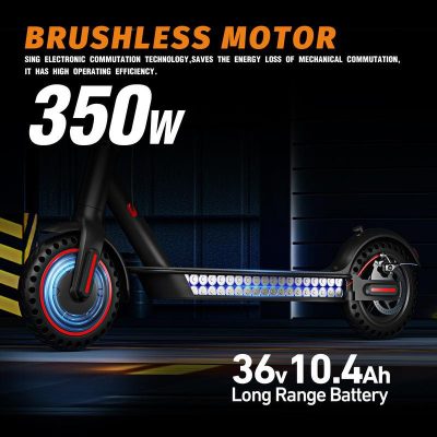 350W brushless motor electric scooter with high efficiency and energy-saving design, long-range 36V 10.4Ah battery, ideal for urban commuting.