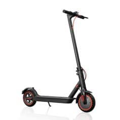 Electric scooter with sleek black and red accents, ideal for urban transportation and eco-friendly commuting. Designed for convenience, style, and performance. Perfect for quick trips around the city.