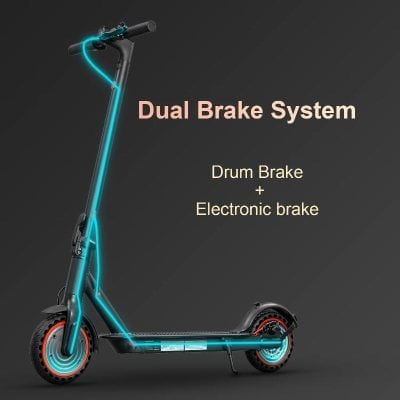 Electric scooter with dual brake system, drum and electronic brakes, modern transportation, Monalisa Medical store.