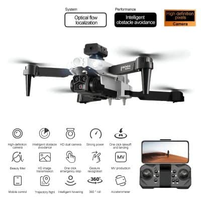 High-definition drone camera with obstacle avoidance, HD dual camera, and 360° roll for professional aerial photography and videography. Perfect for hobbyists and experts.