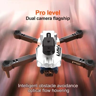 Pro level dual camera drone with intelligent obstacle avoidance and optical flow hovering for enhanced aerial photography.