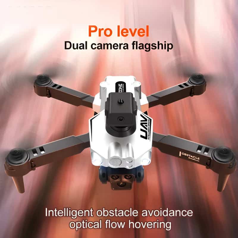 Pro level dual camera drone with intelligent obstacle avoidance and optical flow hovering for enhanced aerial photography.
